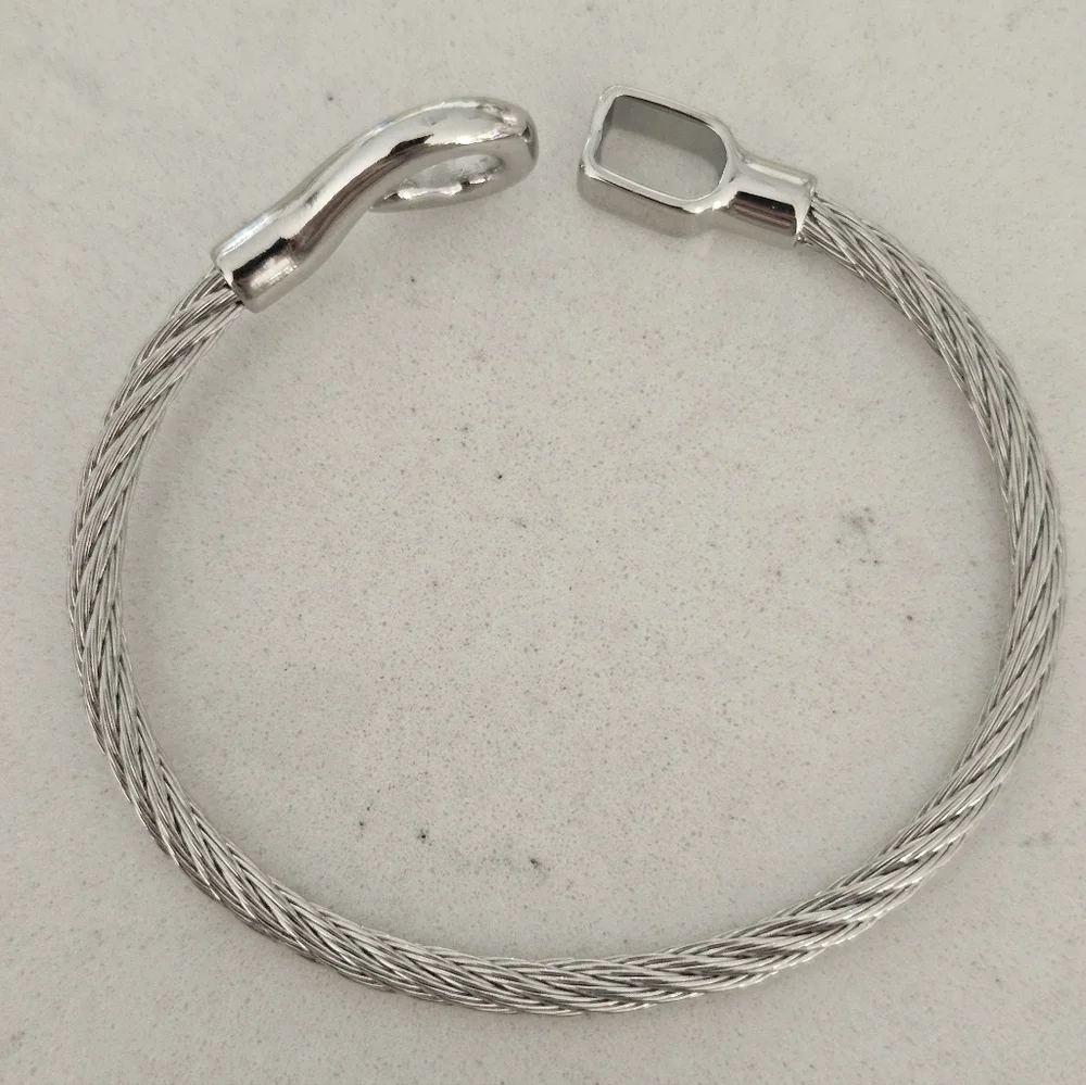 NEW 18KGP Silver-Tone Stainless Steel Cable Bracelet with Hook Clasp